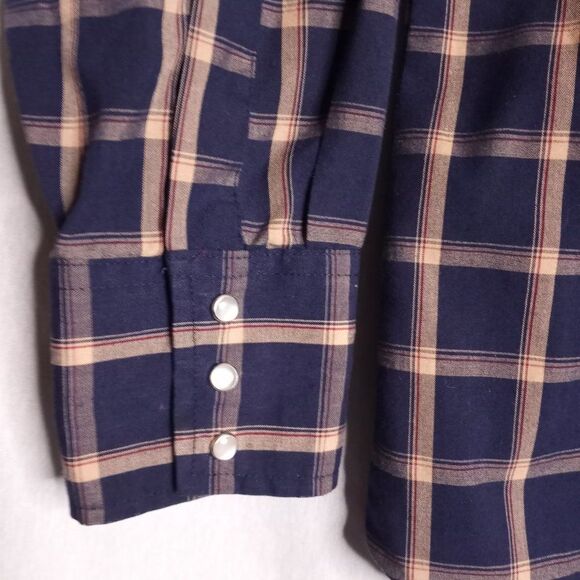ELY Cattleman Men's Navy/Tan Pearl Snap Button Dow Long Sleeve Cowboy Shirt Sz L - Picture 5 of 7